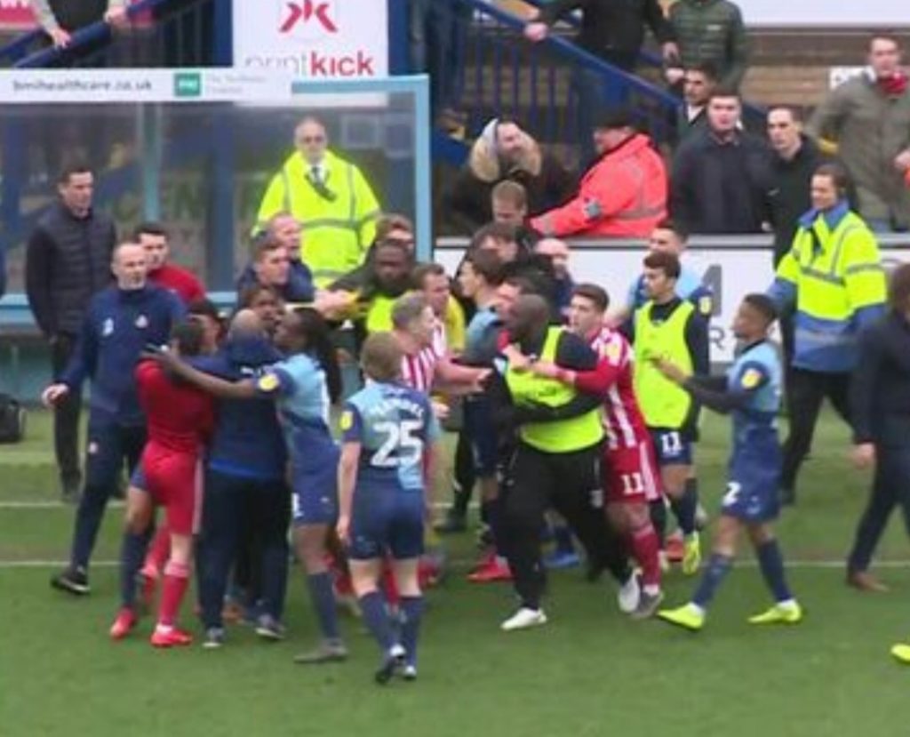 Fight at Sunderland v Wycombe Jack Ross watches on