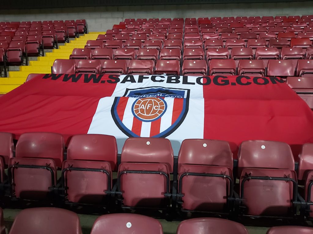 SAFC BLOG flag makes its debut at Scunthorpe