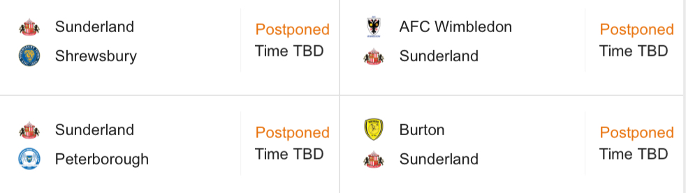 Sunderland April fixtures